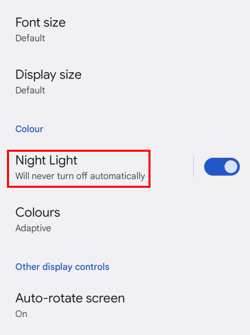 Tap where it says Night Light, Will never turn off automatically